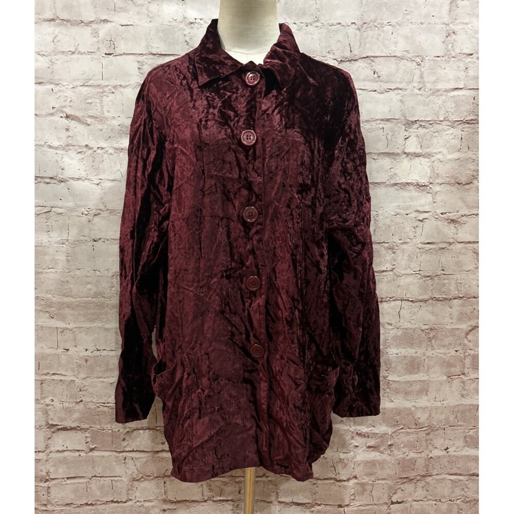 EXPRESS 90s Compagnie Internationale Rayon Velvet Button Front Jacket Wine Sz M